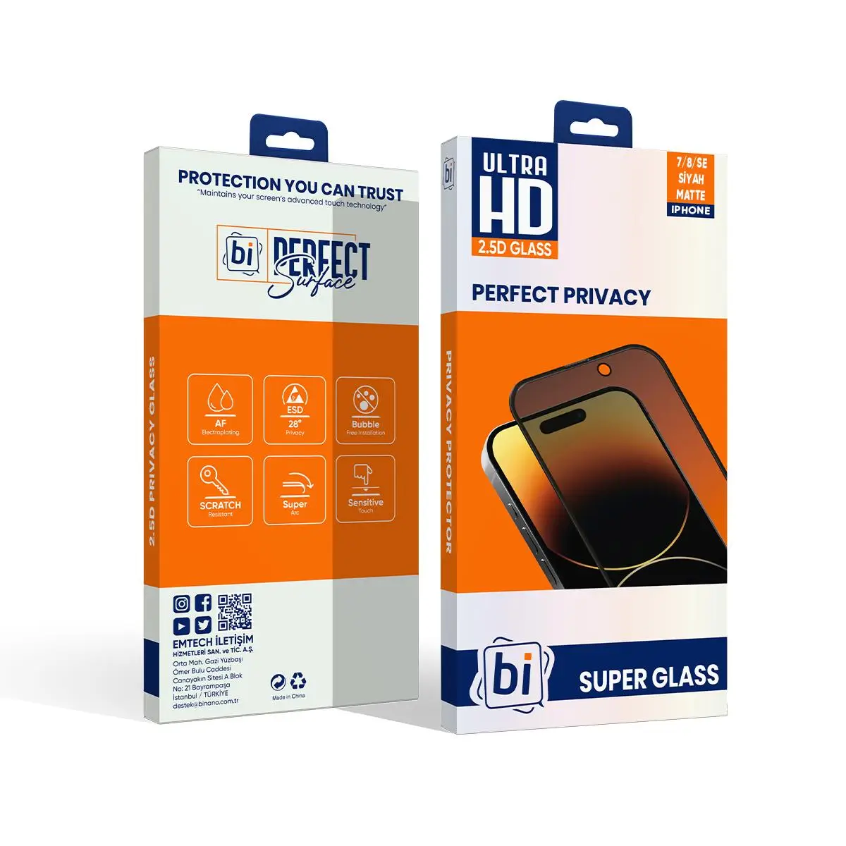 Bİ 2,5D PRIVACY SUPER GLASS MAT IPHONE 7/8/SE SİYAH EKRAN KORUYUCU