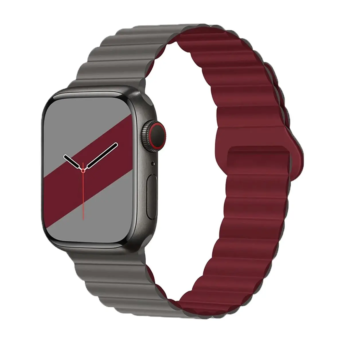 E2M APPLE WATCH 42-44-45-46-49MM KRD-06 DERİ BÜKME ÇİFT RENKLİ BORDO KORDON