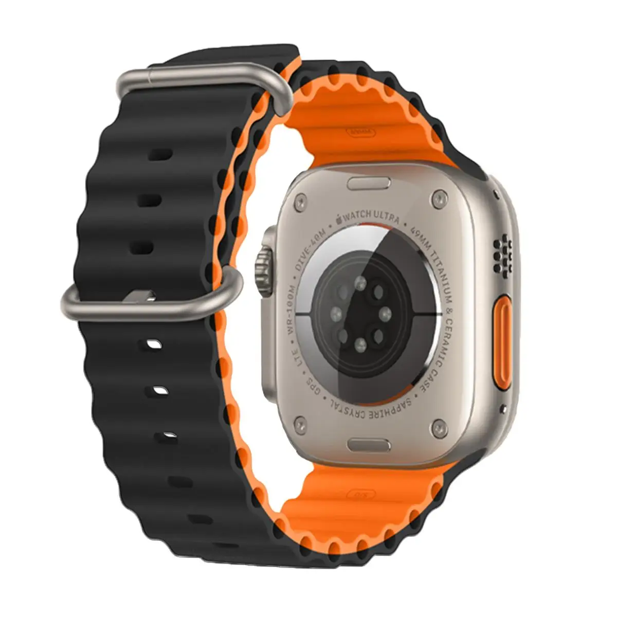 E2M APPLE WATCH 42-44-45-46-49MM KRD-28 OCEAN ÇİFT RENKLİ SİYAH KORDON