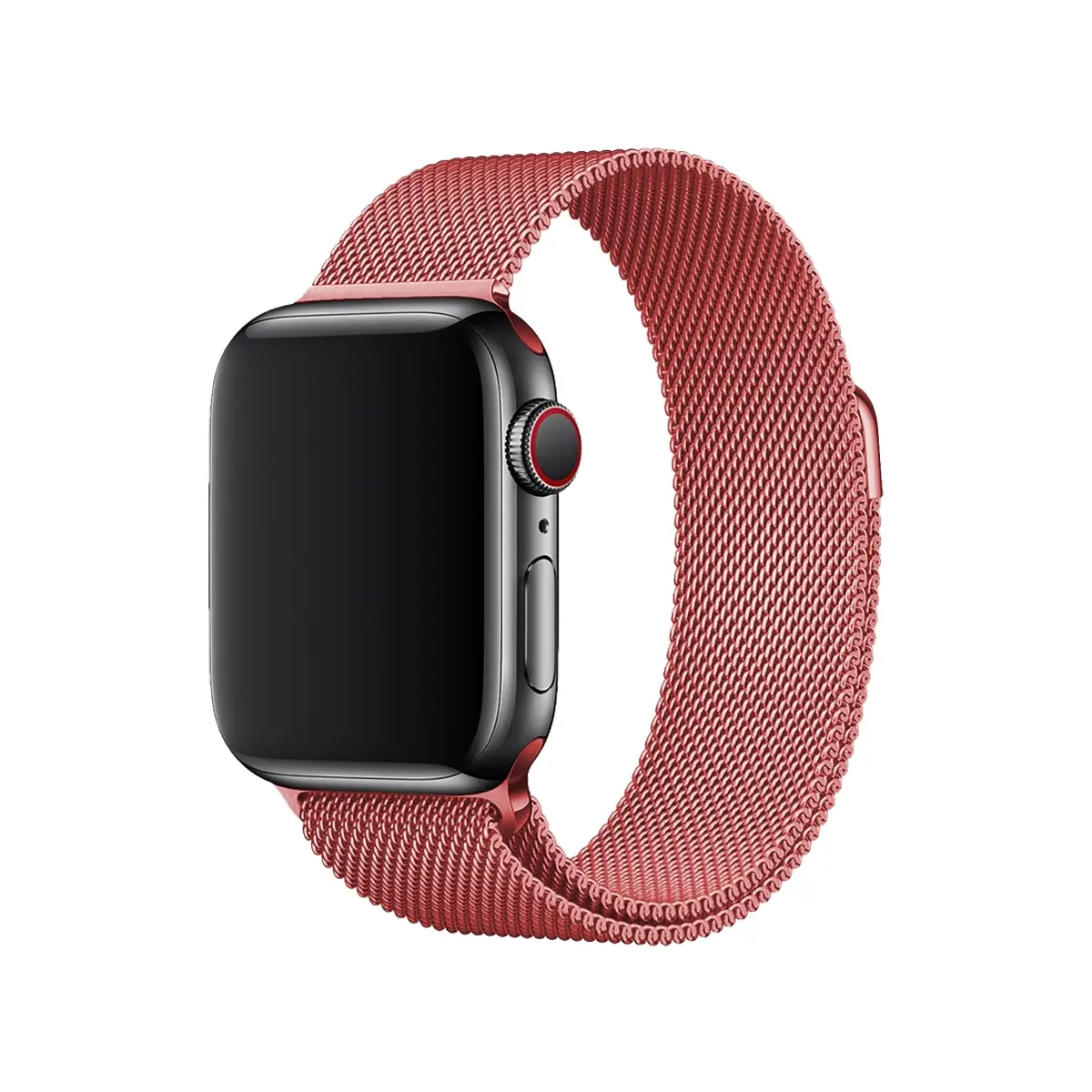 E2M Apple Watch 42-44-45-46-49mm KRD-01 Metal Hasır Koyu Pembe Kordon